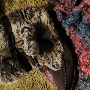 Faux fur moccasin style winter boots, size 12